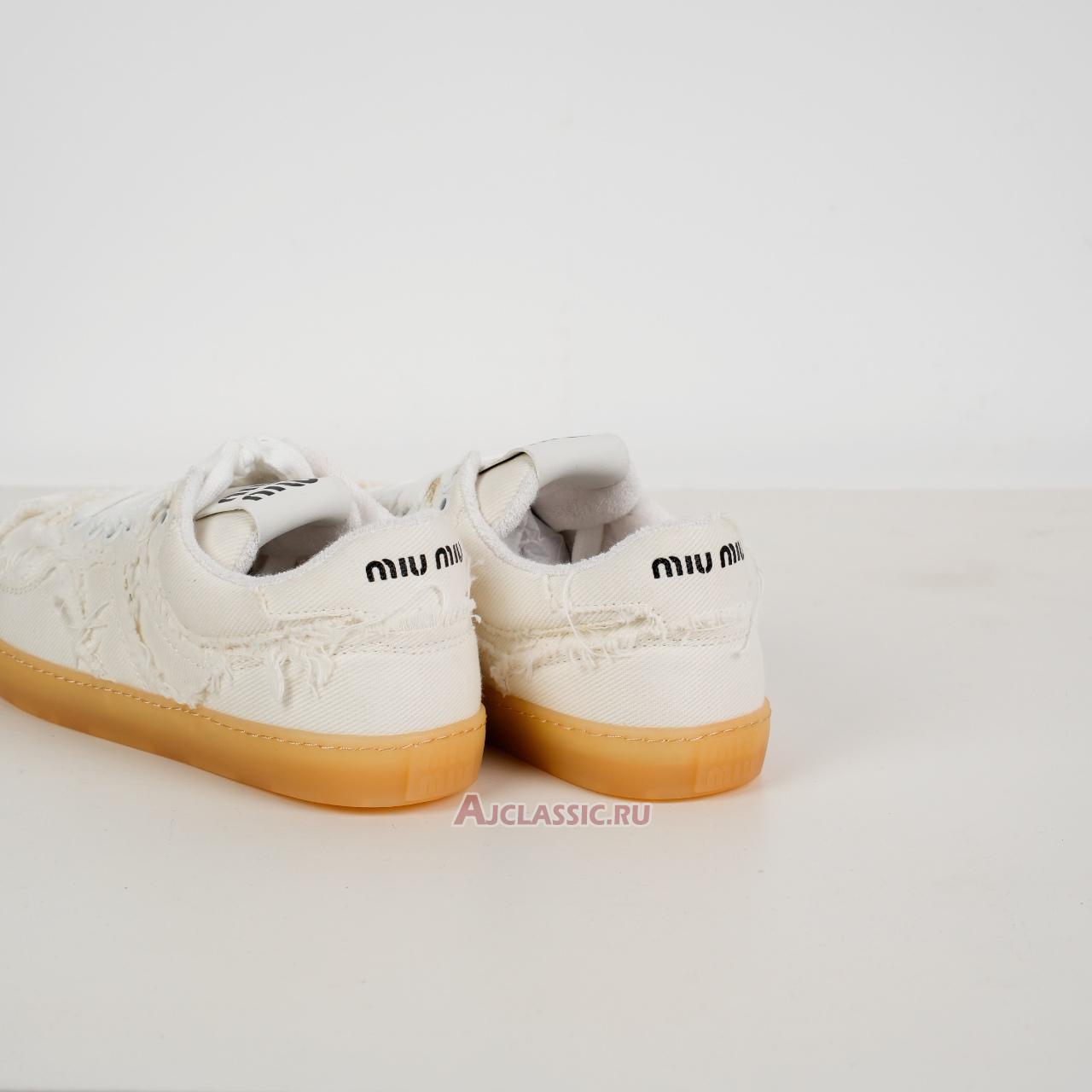 New Miu Miu Frayed Denim Sneaker "Ivory" 5E325E_CSL_F005_F_0304 Shoes