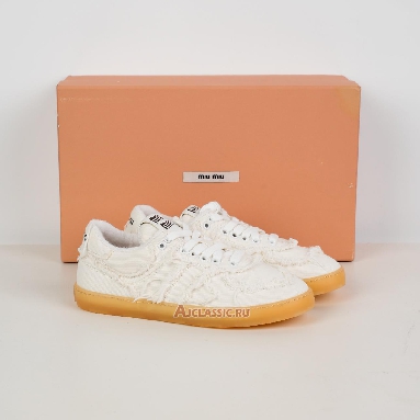 Buy Miu Miu Frayed Denim Sneaker Ivory White 5E325E_CSL_F005_F_0304 Quality Reps Replicas Shoes