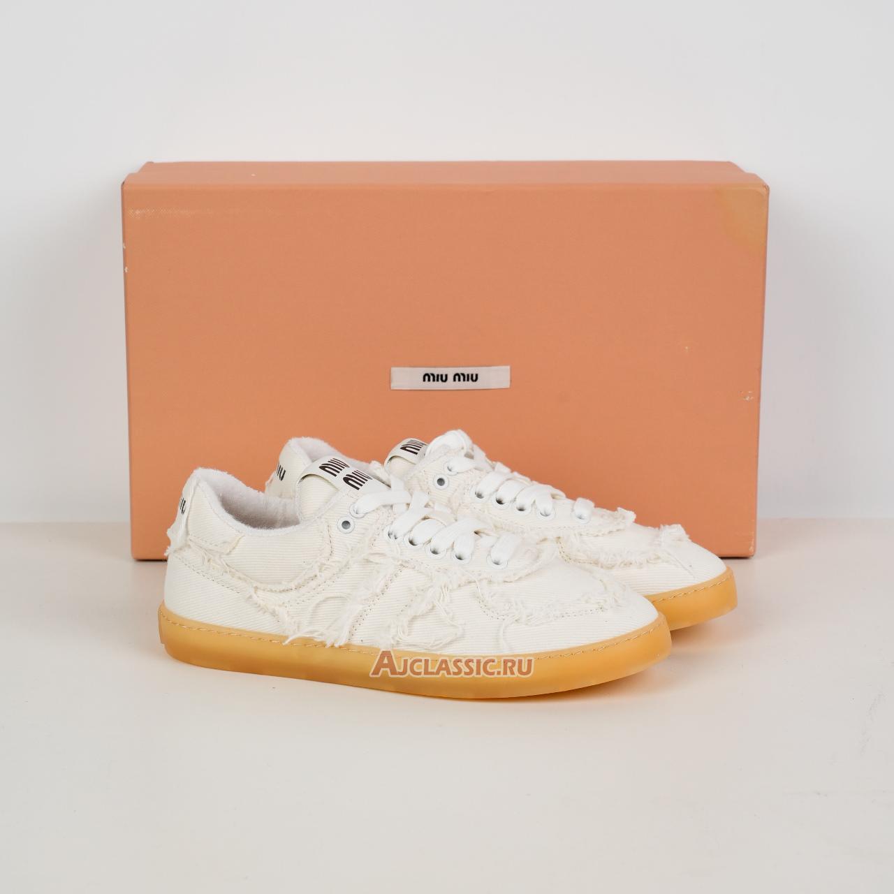New Miu Miu Frayed Denim Sneaker "Ivory" 5E325E_CSL_F005_F_0304 Shoes