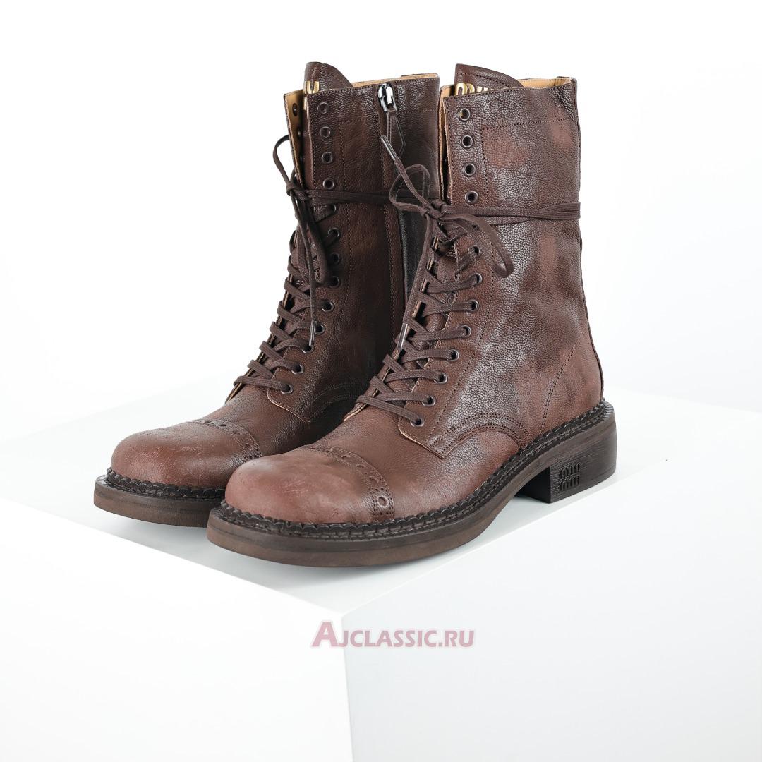 New Miu Miu Leather Laced Booties "Cocoa Brown" 5U316E_2KJ_F0324_F_G035 Shoes