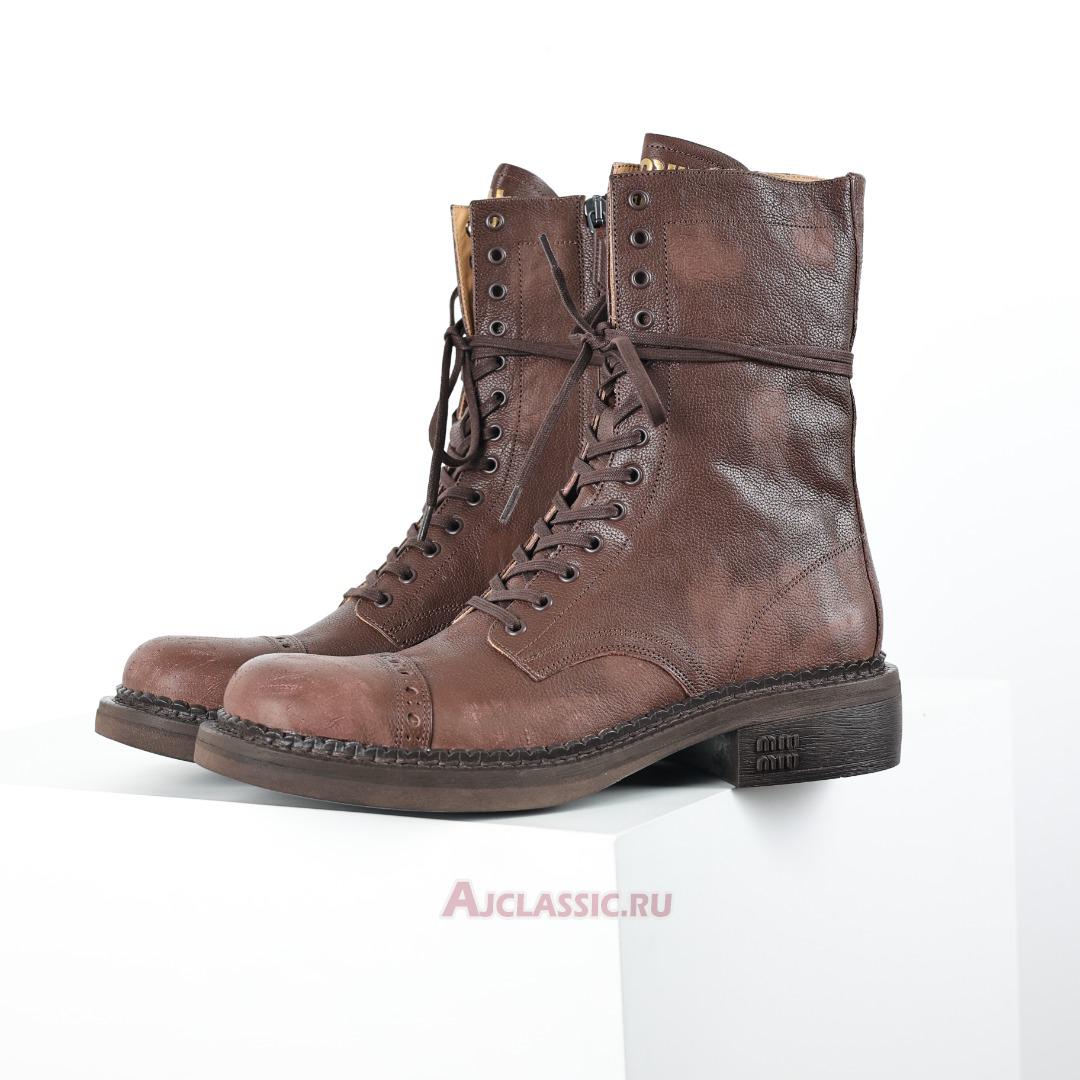 New Miu Miu Leather Laced Booties "Cocoa Brown" 5U316E_2KJ_F0324_F_G035 Shoes