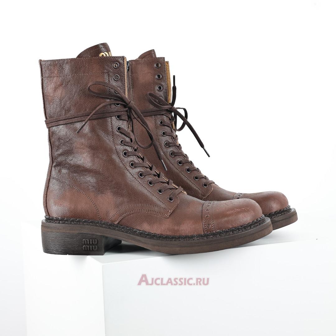 New Miu Miu Leather Laced Booties "Cocoa Brown" 5U316E_2KJ_F0324_F_G035 Shoes