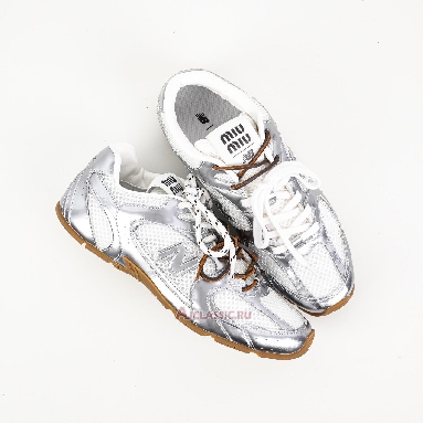 Buy New Balance x Miu Miu 530 SL Metallic Leather and Mesh Sneaker Silver White Silver 5E165E_3L90_F0118_F_BD05 Quality Reps Replicas Shoes