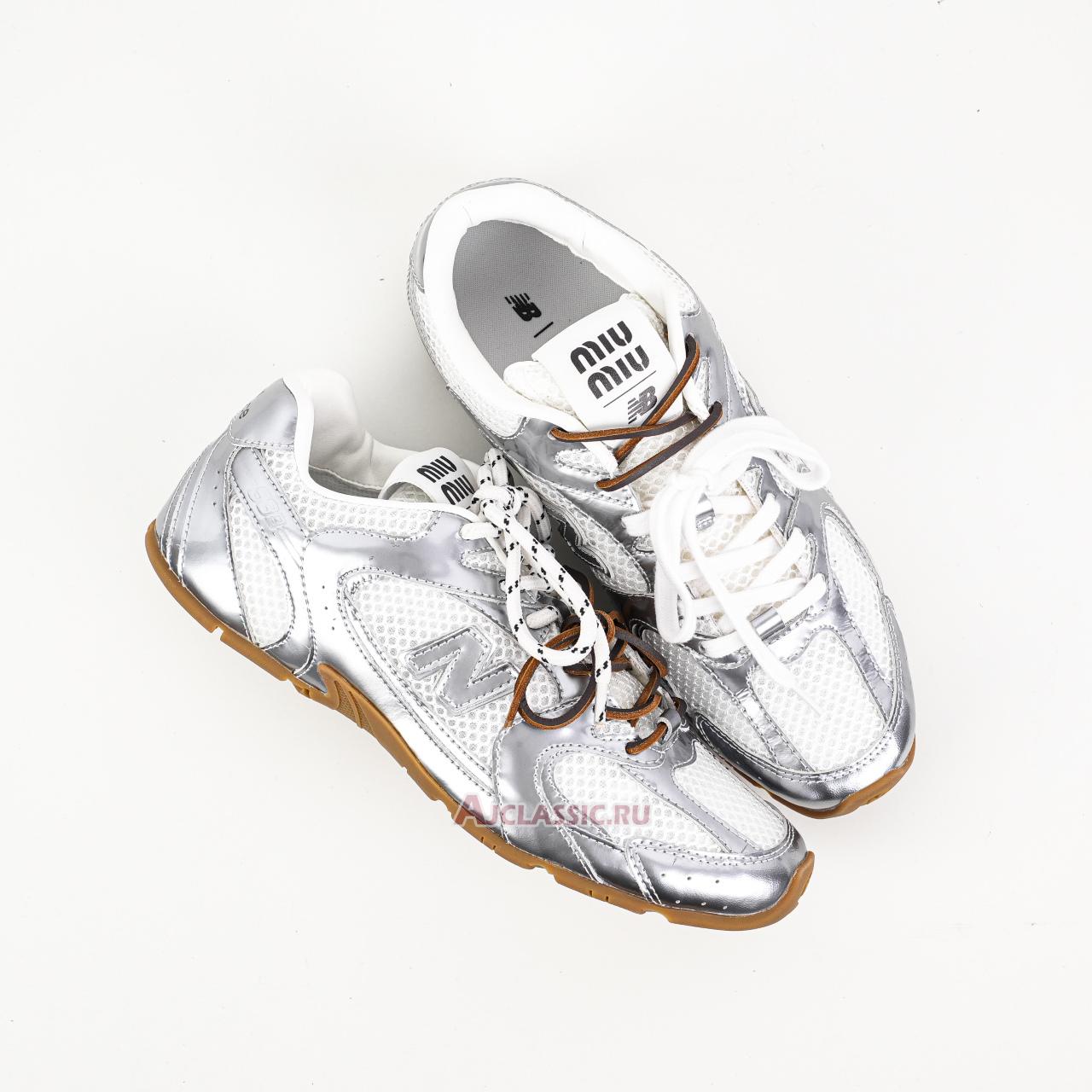 New New Balance x Miu Miu 530 SL Metallic Leather and Mesh Sneaker "Silver White" 5E165E_3L90_F0118_F_BD05 Shoes