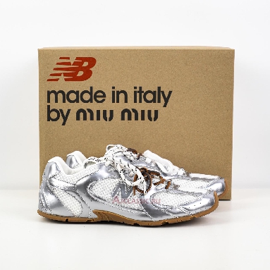 Buy New Balance x Miu Miu 530 SL Metallic Leather and Mesh Sneaker Silver White Silver 5E165E_3L90_F0118_F_BD05 Quality Reps Replicas Shoes