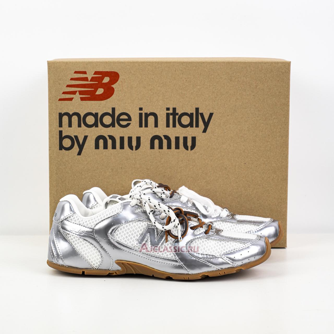 New New Balance x Miu Miu 530 SL Metallic Leather and Mesh Sneaker "Silver White" 5E165E_3L90_F0118_F_BD05 Shoes