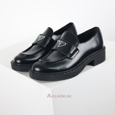 Buy Prada Chocolate Brushed Leather Loafers Black Black 2DE127_055_F0002 Quality Reps Replicas Shoes