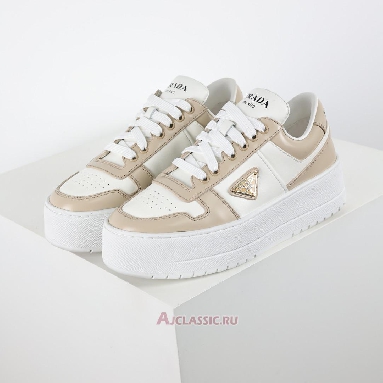 Buy Prada Downtown Bold Leather Sneakers Ecru Beige 1E792M_3LPG_F0P09_F_050 Quality Reps Replicas Shoes