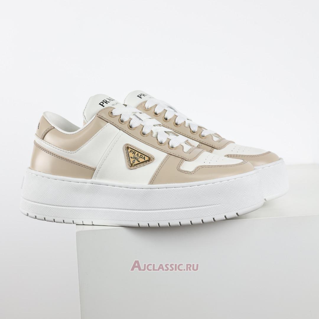 New Prada Downtown Bold Leather Sneakers "Ecru" 1E792M_3LPG_F0P09_F_050 Shoes