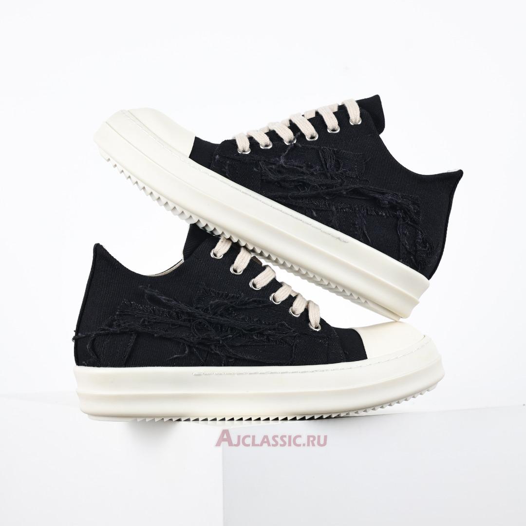 New Rick Owens DRKSHDW Fogachine Slashed Stretch Denim Low "Black Milk" DU01B7802SBSLH-911 Shoes