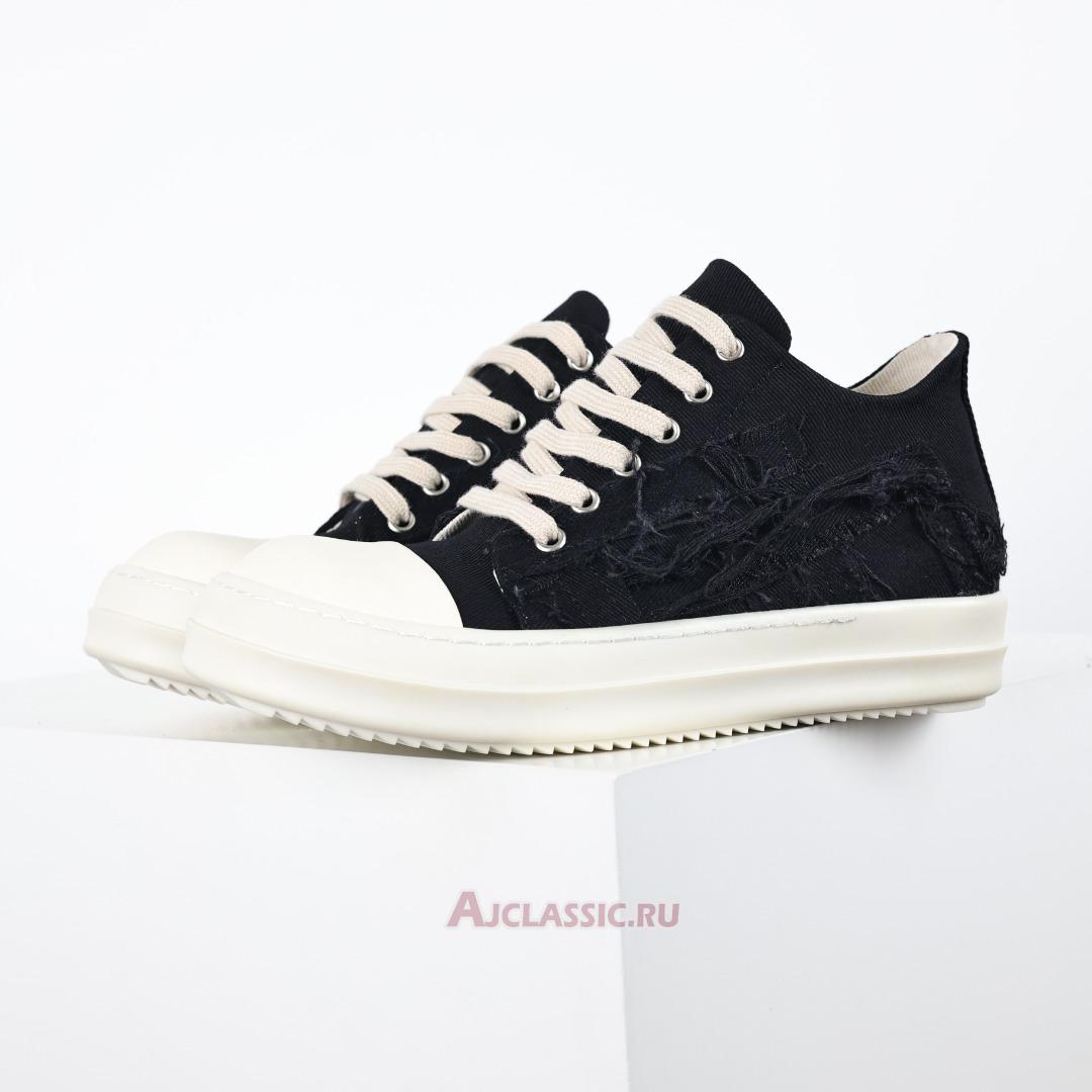 New Rick Owens DRKSHDW Fogachine Slashed Stretch Denim Low "Black Milk" DU01B7802SBSLH-911 Shoes