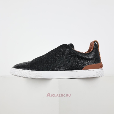 Buy Zegna Deerskin Triple Stitch Sneaker Black Brown Black LHCVO-S4667Z-SNE Quality Reps Replicas Shoes