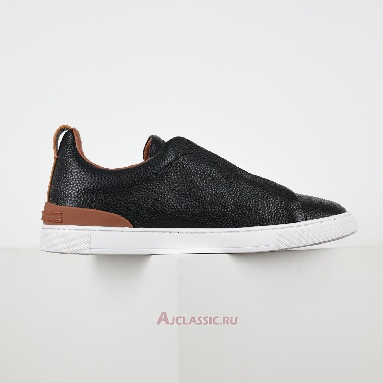 Buy Zegna Deerskin Triple Stitch Sneaker Black Brown Black LHCVO-S4667Z-SNE Quality Reps Replicas Shoes