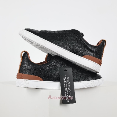 Buy Zegna Deerskin Triple Stitch Sneaker Black Brown Black LHCVO-S4667Z-SNE Quality Reps Replicas Shoes