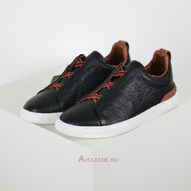 Buy Zegna Deerskin Triple Stitch Sneaker Black Brown Black LHCVO-S4667Z-SNE Quality Reps Replicas Shoes