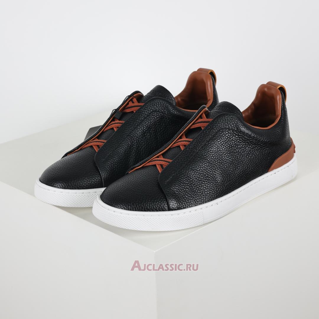 New Zegna Deerskin Triple Stitch Sneaker "Black Brown" LHCVO-S4667Z-SNE Shoes