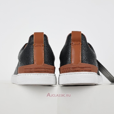 Buy Zegna Deerskin Triple Stitch Sneaker Black Brown Black LHCVO-S4667Z-SNE Quality Reps Replicas Shoes