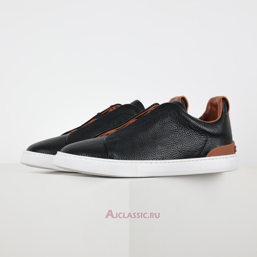 New Zegna Deerskin Triple Stitch Sneaker "Black Brown" LHCVO-S4667Z-SNE Shoes