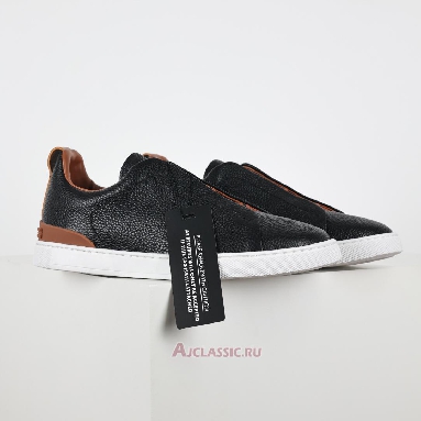 Buy Zegna Deerskin Triple Stitch Sneaker Black Brown Black LHCVO-S4667Z-SNE Quality Reps Replicas Shoes