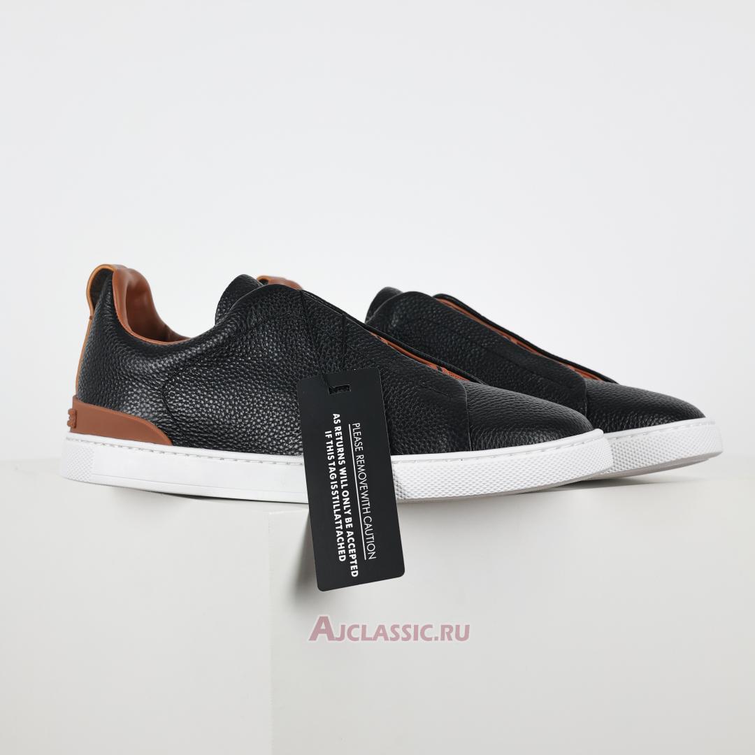 New Zegna Deerskin Triple Stitch Sneaker "Black Brown" LHCVO-S4667Z-SNE Shoes
