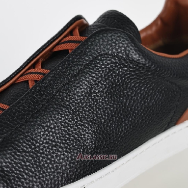 Buy Zegna Deerskin Triple Stitch Sneaker Black Brown Black LHCVO-S4667Z-SNE Quality Reps Replicas Shoes