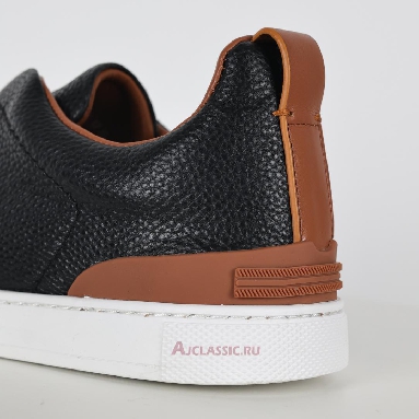 Buy Zegna Deerskin Triple Stitch Sneaker Black Brown Black LHCVO-S4667Z-SNE Quality Reps Replicas Shoes