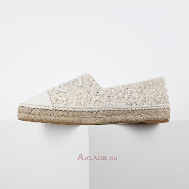 Buy Chanel Tweed and Patent Leather CC Flat Espadrilles White White G46313-X01000-94305-2 Quality Reps Replicas Shoes