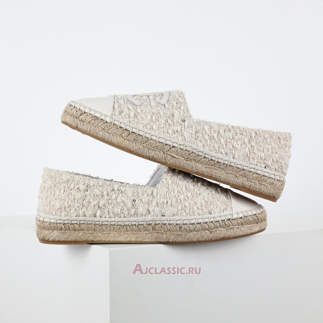 New Chanel Tweed and Patent Leather CC Flat Espadrilles "White" G46313-X01000-94305-2 Shoes