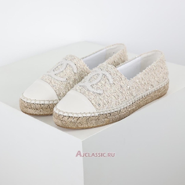 Buy Chanel Tweed and Patent Leather CC Flat Espadrilles White White G46313-X01000-94305-2 Quality Reps Replicas Shoes