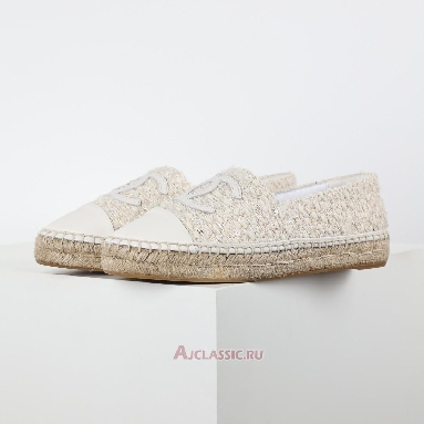 Buy Chanel Tweed and Patent Leather CC Flat Espadrilles White White G46313-X01000-94305-2 Quality Reps Replicas Shoes