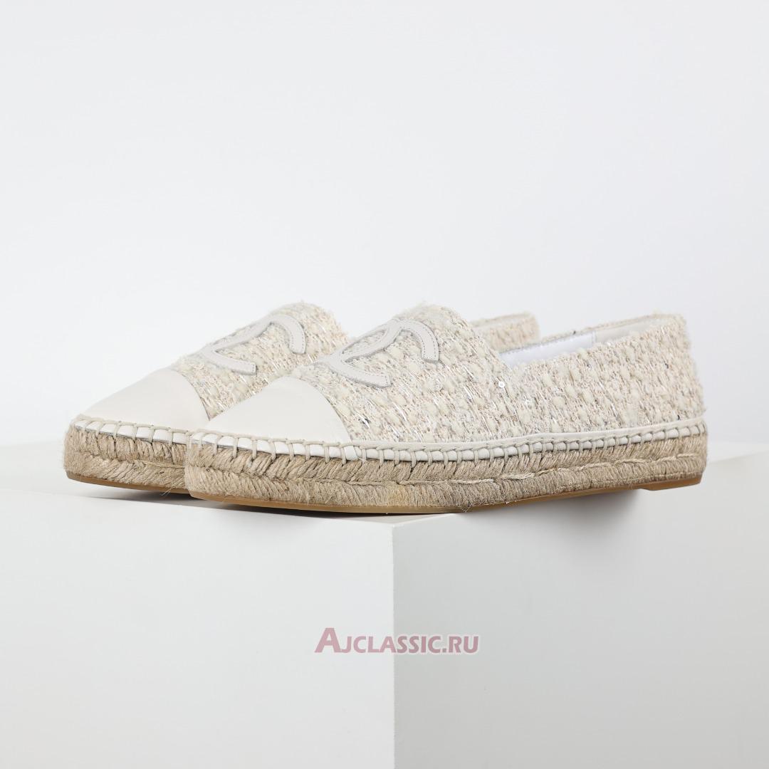 New Chanel Tweed and Patent Leather CC Flat Espadrilles "White" G46313-X01000-94305-2 Shoes