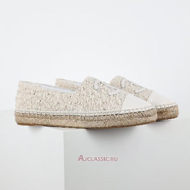 Buy Chanel Tweed and Patent Leather CC Flat Espadrilles White White G46313-X01000-94305-2 Quality Reps Replicas Shoes