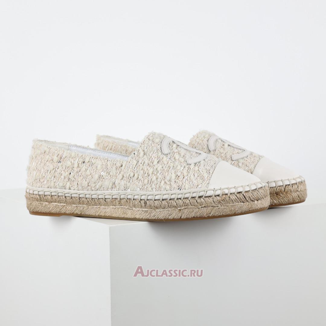 New Chanel Tweed and Patent Leather CC Flat Espadrilles "White" G46313-X01000-94305-2 Shoes