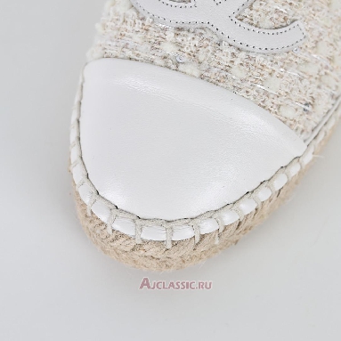 Buy Chanel Tweed and Patent Leather CC Flat Espadrilles White White G46313-X01000-94305-2 Quality Reps Replicas Shoes