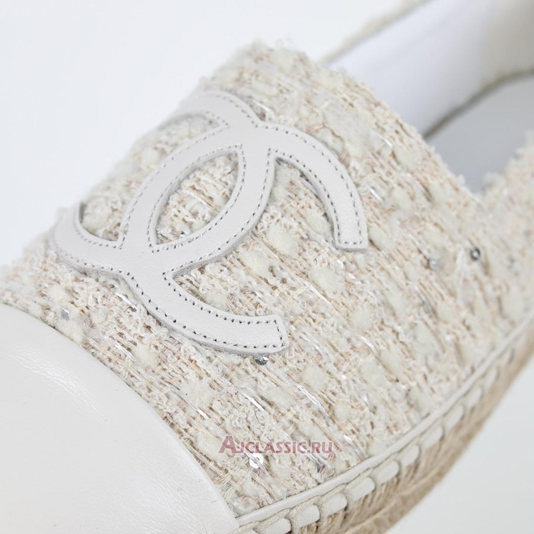 New Chanel Tweed and Patent Leather CC Flat Espadrilles "White" G46313-X01000-94305-2 Shoes