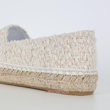 Buy Chanel Tweed and Patent Leather CC Flat Espadrilles White White G46313-X01000-94305-2 Quality Reps Replicas Shoes