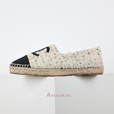 Buy Chanel Espadrille Tweed Leather Cap Toe Cc Flats White Black Gold White CC-0707N-0008 Quality Reps Replicas Shoes