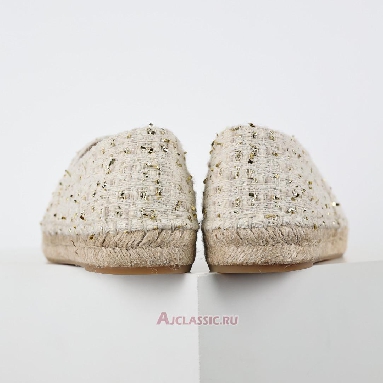 Buy Chanel Espadrille Tweed Leather Cap Toe Cc Flats White Black Gold White CC-0707N-0008 Quality Reps Replicas Shoes