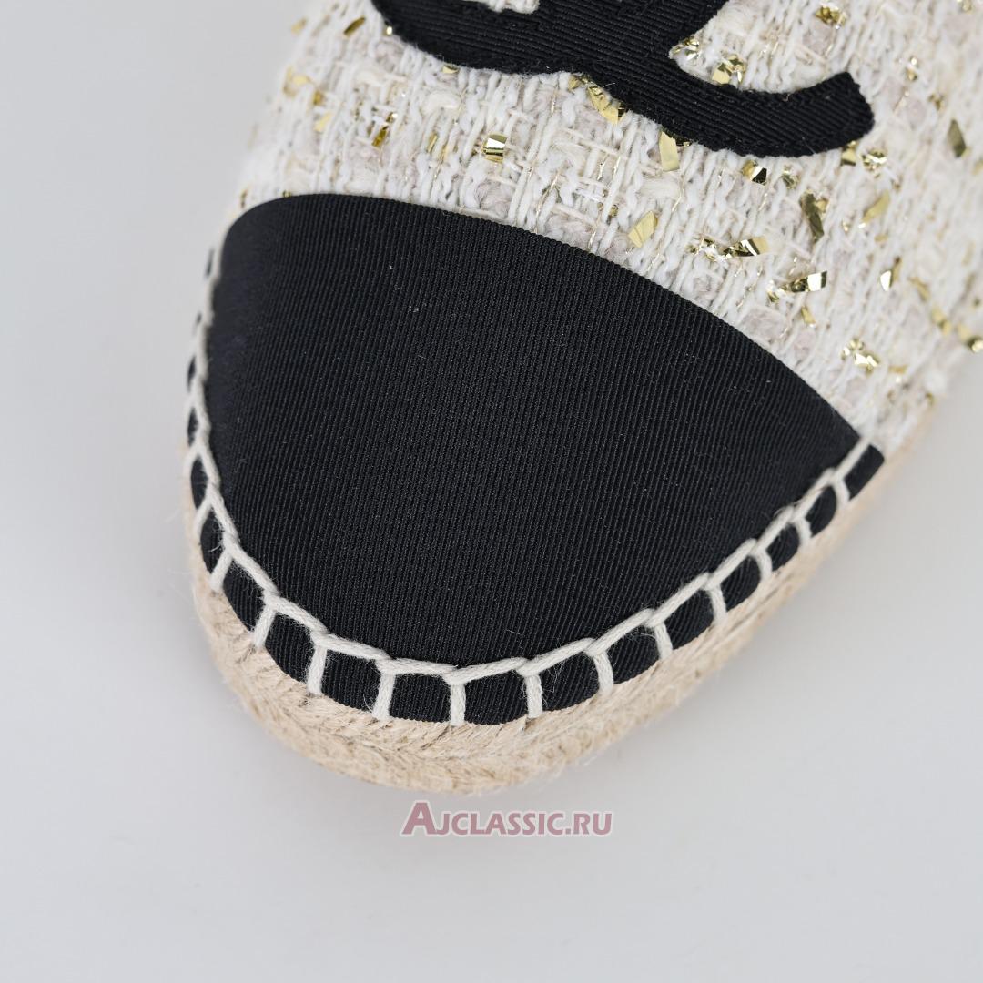 New Chanel Espadrille Tweed Leather Cap Toe Cc Flats "White Black Gold" CC-0707N-0008 Shoes