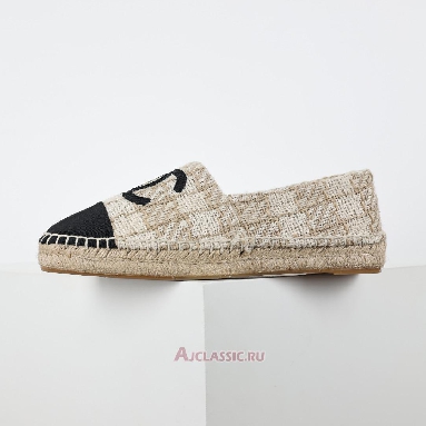 Buy Chanel Tweed Grosgrain CC Espadrilles Beige Black Beige CC-0707N-0008-2 Quality Reps Replicas Shoes
