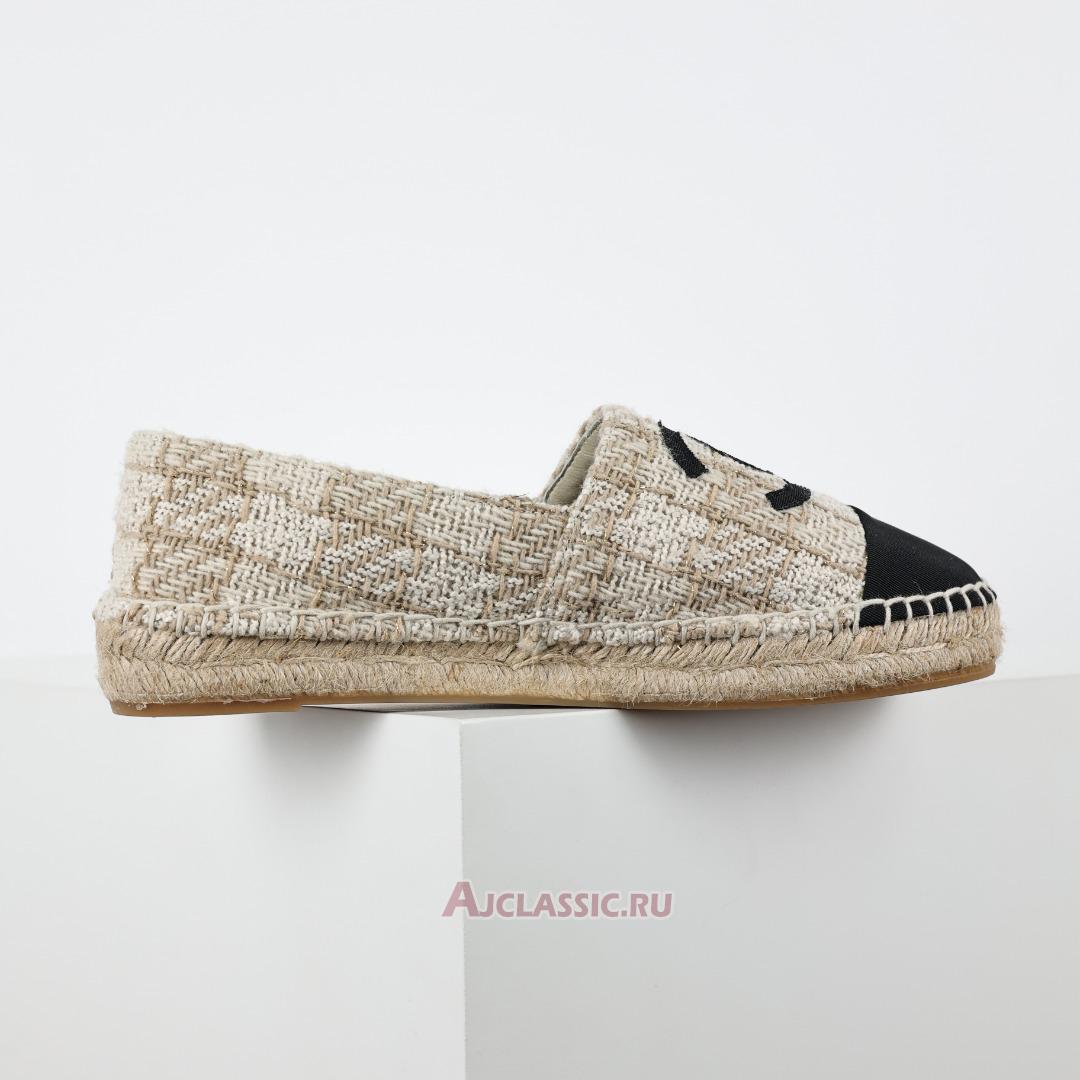 New Chanel Tweed Grosgrain CC Espadrilles "Beige Black" CC-0707N-0008-2 Shoes