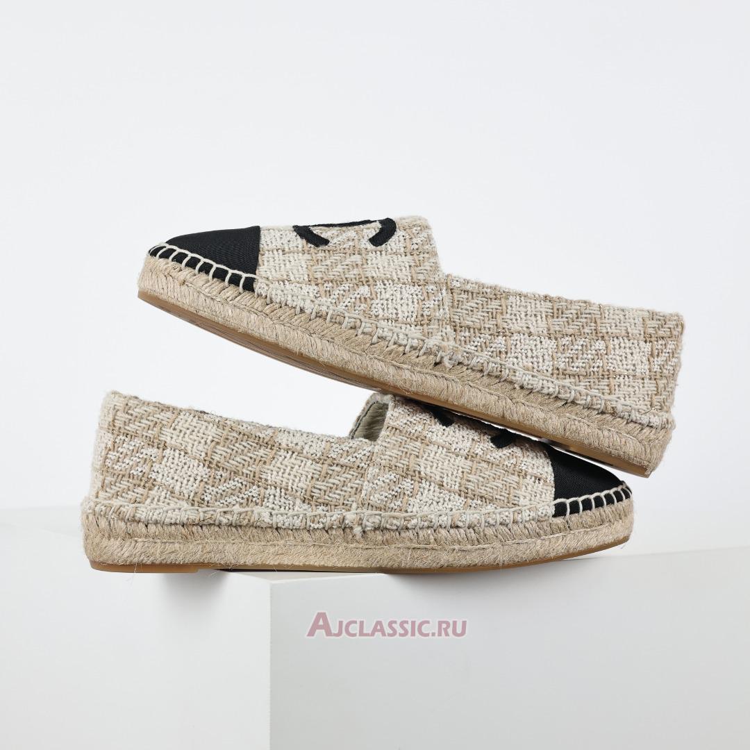 New Chanel Tweed Grosgrain CC Espadrilles "Beige Black" CC-0707N-0008-2 Shoes
