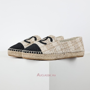 Buy Chanel Tweed Grosgrain CC Espadrilles Beige Black Beige CC-0707N-0008-2 Quality Reps Replicas Shoes
