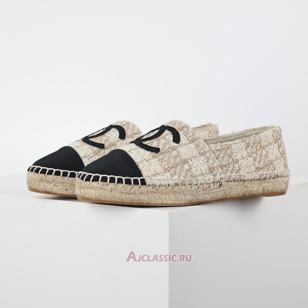 New Chanel Tweed Grosgrain CC Espadrilles "Beige Black" CC-0707N-0008-2 Shoes
