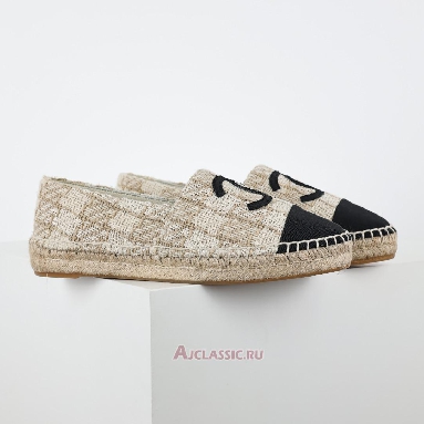 Buy Chanel Tweed Grosgrain CC Espadrilles Beige Black Beige CC-0707N-0008-2 Quality Reps Replicas Shoes