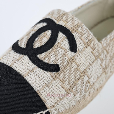 Buy Chanel Tweed Grosgrain CC Espadrilles Beige Black Beige CC-0707N-0008-2 Quality Reps Replicas Shoes