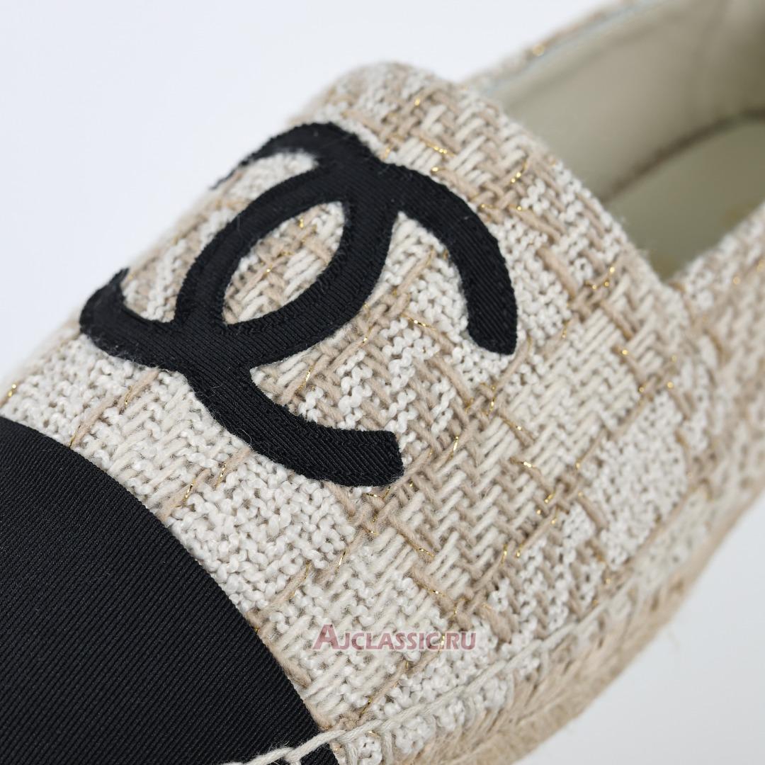 New Chanel Tweed Grosgrain CC Espadrilles "Beige Black" CC-0707N-0008-2 Shoes