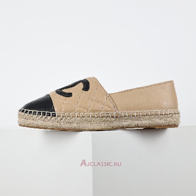 Buy Chanel Espadrille Flats Leather Beige Black Beige G29762-X01000-C0204-2 Quality Reps Replicas Shoes