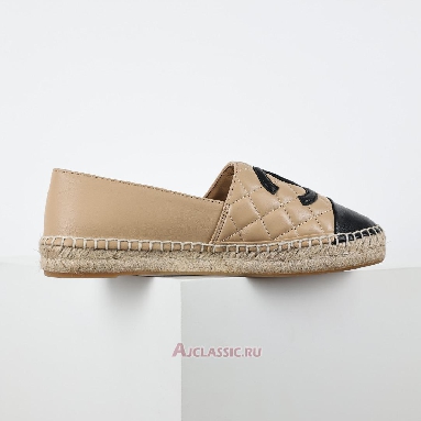 Buy Chanel Espadrille Flats Leather Beige Black Beige G29762-X01000-C0204-2 Quality Reps Replicas Shoes
