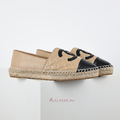 Buy Chanel Espadrille Flats Leather Beige Black Beige G29762-X01000-C0204-2 Quality Reps Replicas Shoes